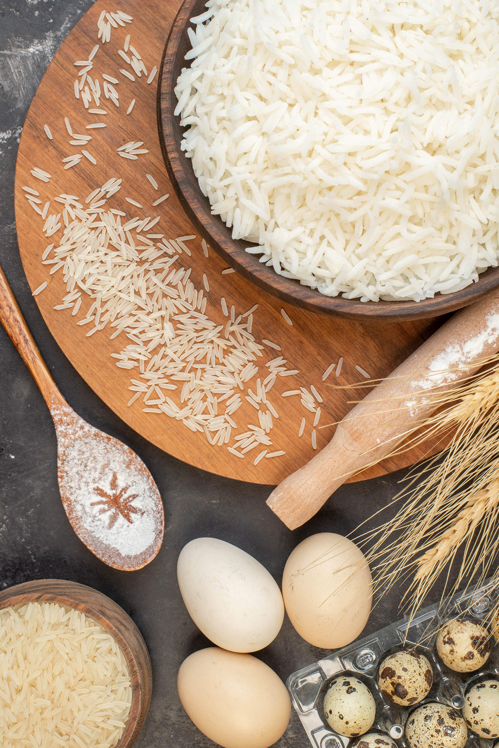 above view of perfect long rice in brown pots and 2023 11 27 05 16 04 utc 1